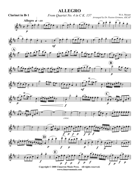 Allegro from Quartet No. 4 in C, K. 157