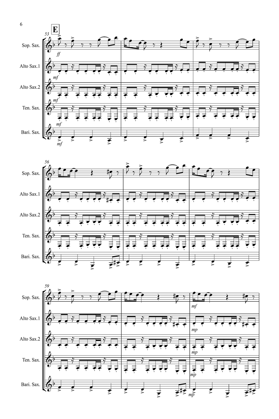 Medieval Disco for Saxophone Quintet Saxophone Quintet scores gallery preview page 6