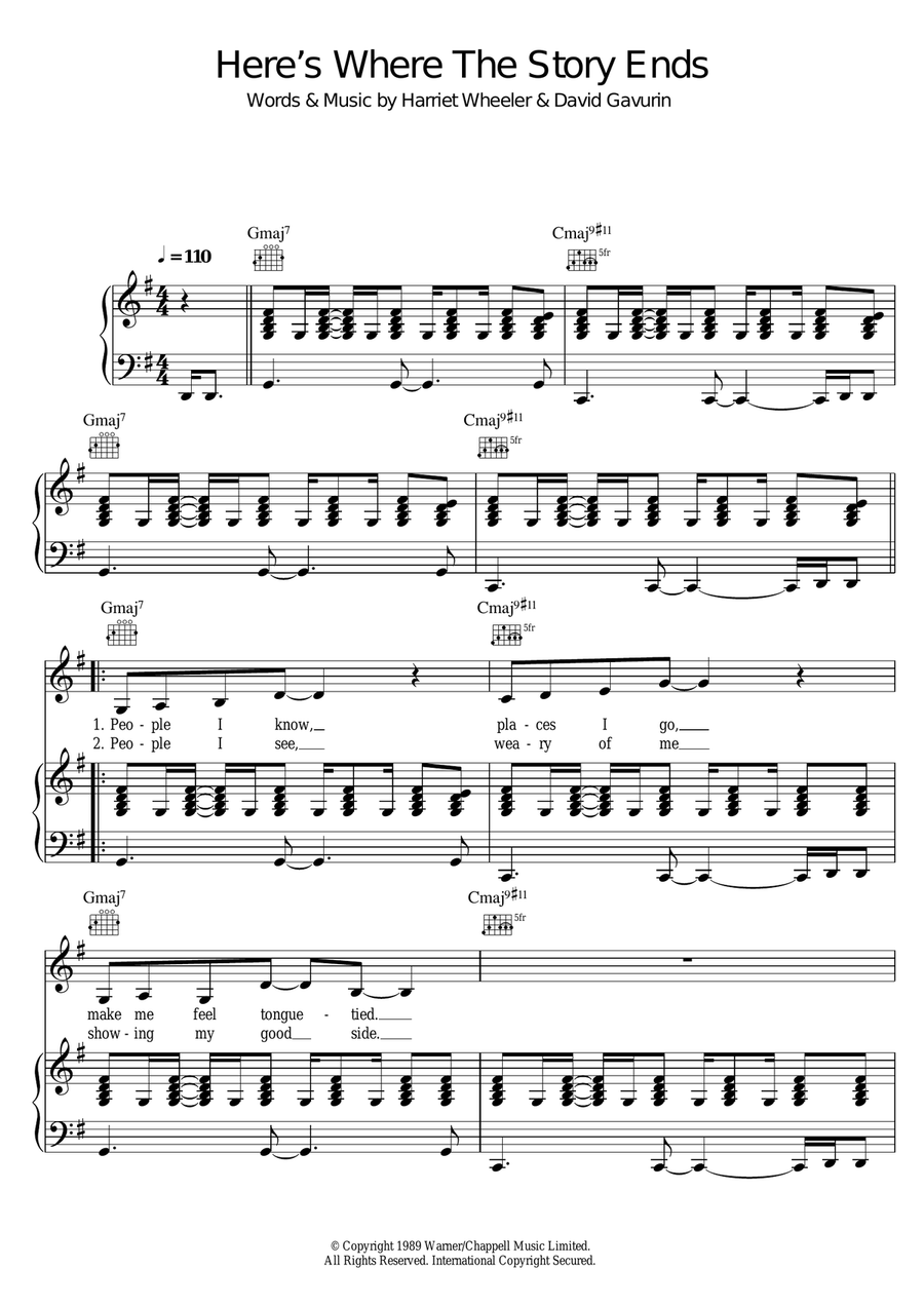 Here's Where The Story Ends Piano, Vocal scores gallery preview page 1