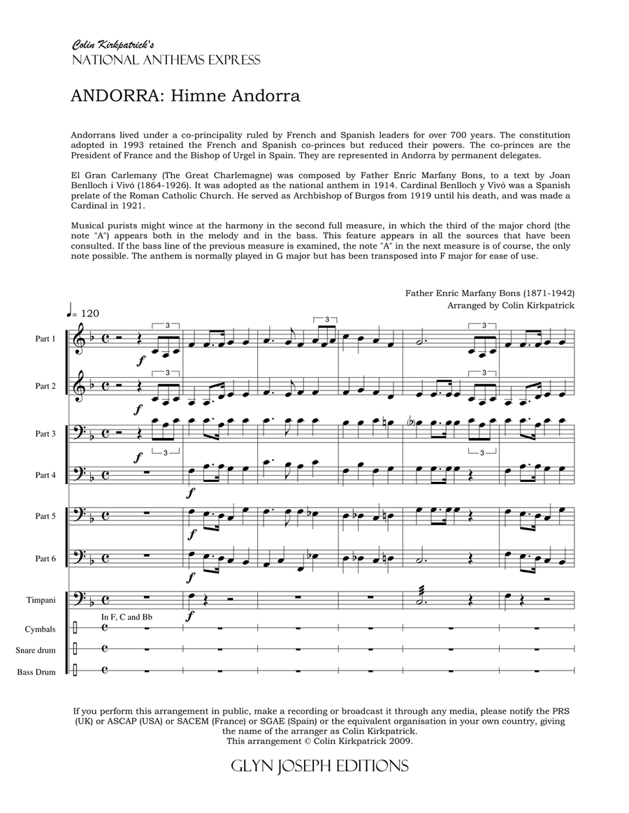 Andorra National Anthem: Himne Andorra Large Ensemble scores gallery preview page 4