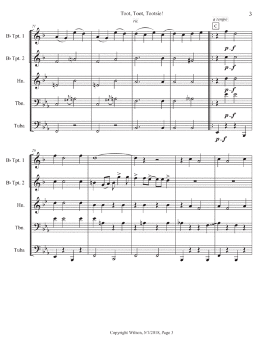 Toot Toot Tootsie Brass Quintet scores gallery preview page 4