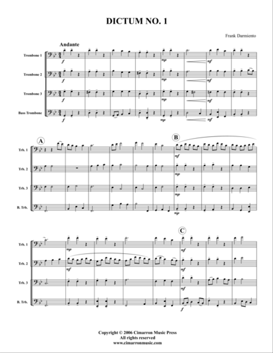 Dictum No. 1 Trombone Quartet scores gallery preview page 1
