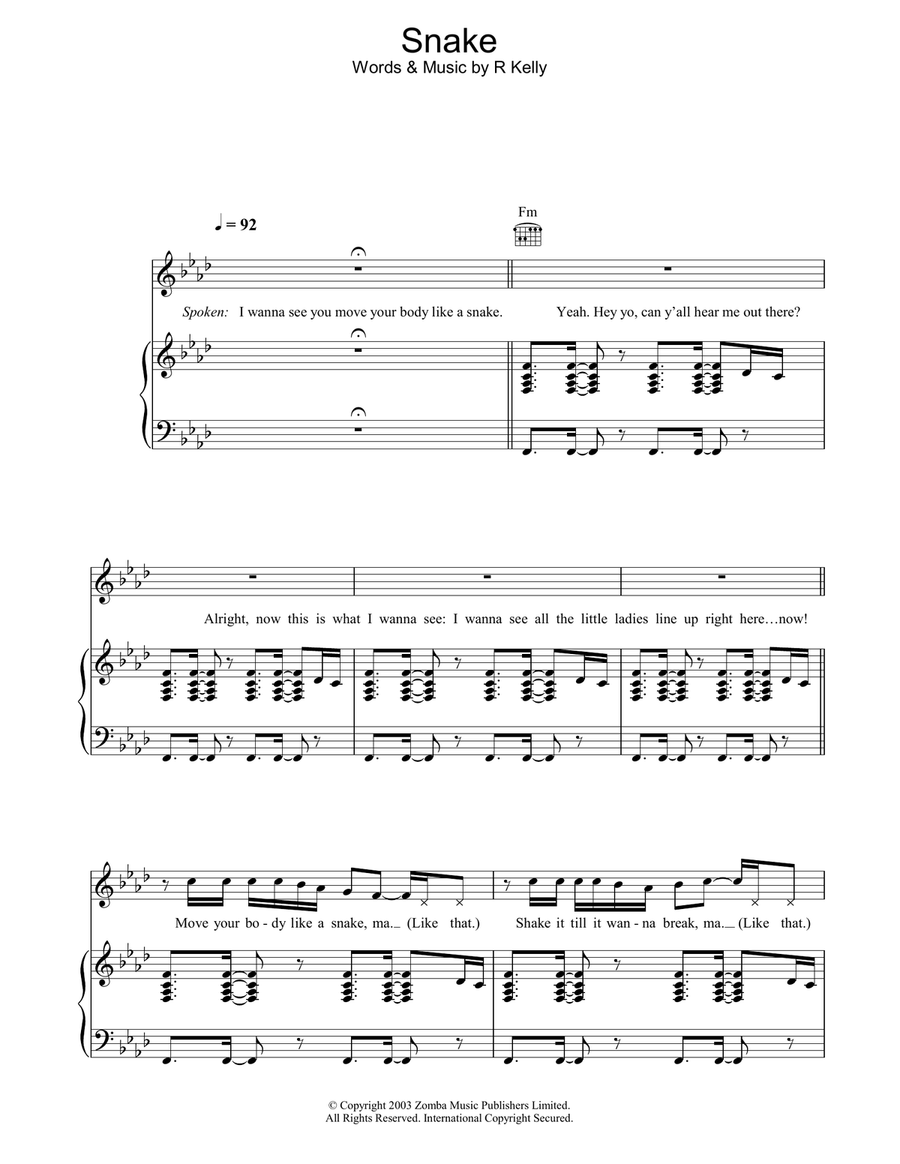 Snake Piano, Vocal, Guitar scores gallery preview page 1