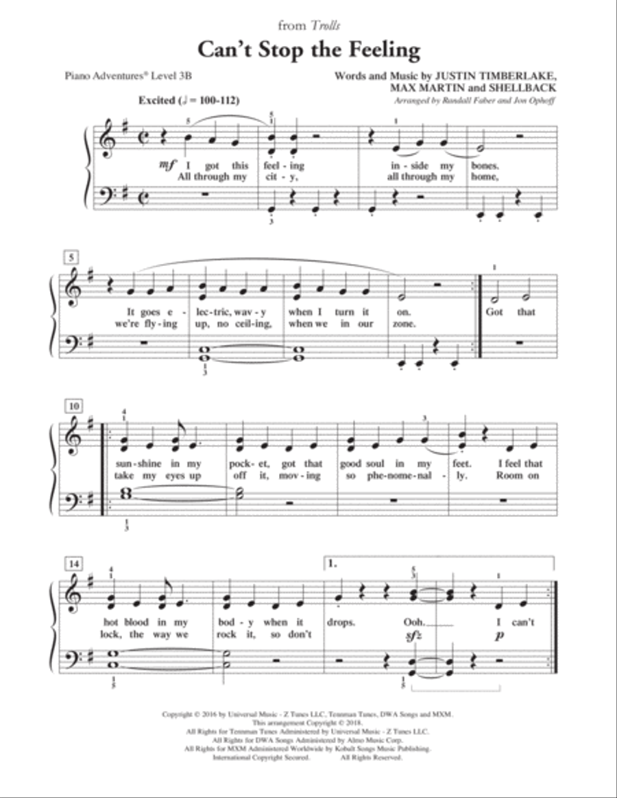 Can't Stop the Feeling Piano Method scores gallery preview page 1