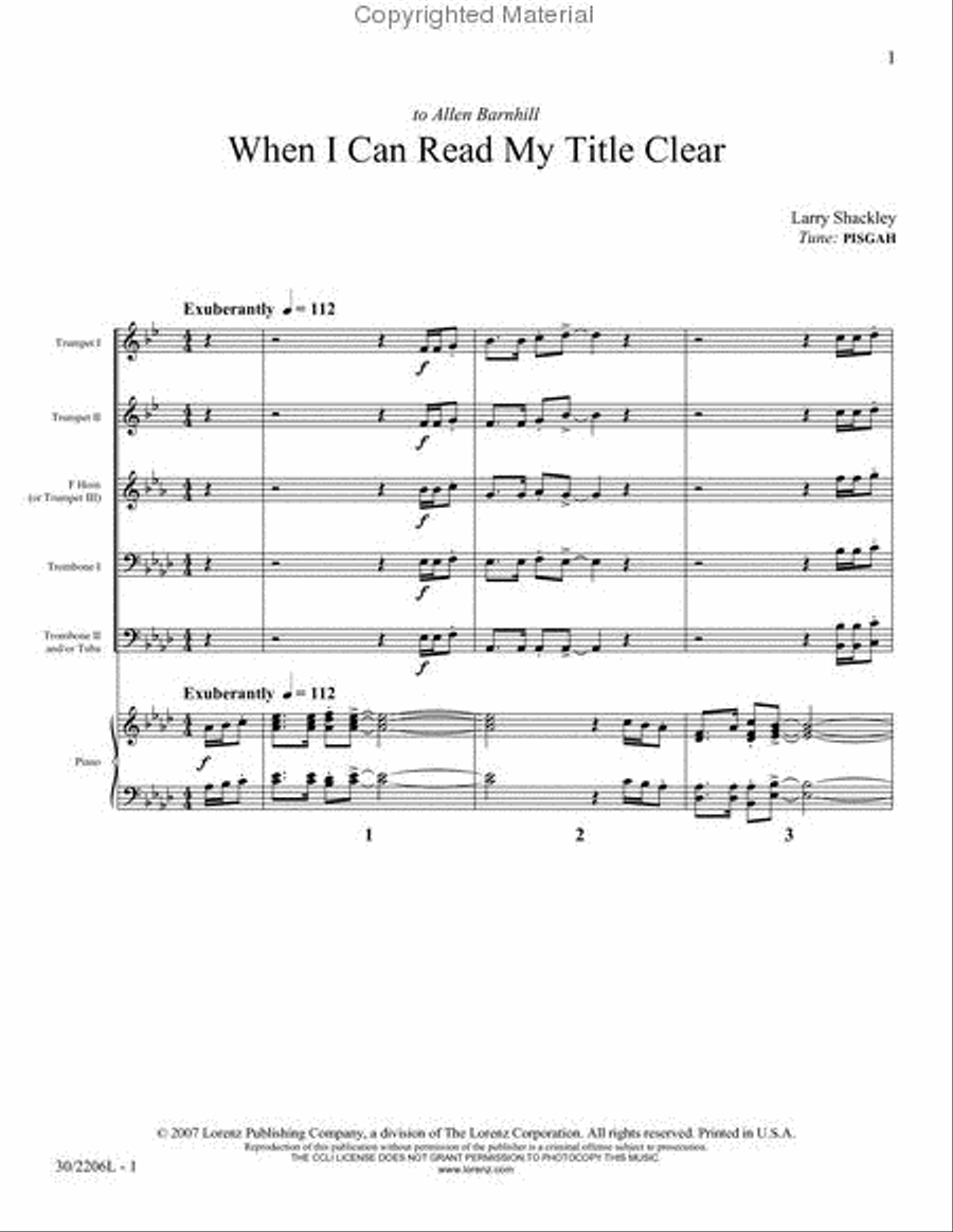 When I Can Read My Title Clear Brass Ensemble scores gallery preview page 2