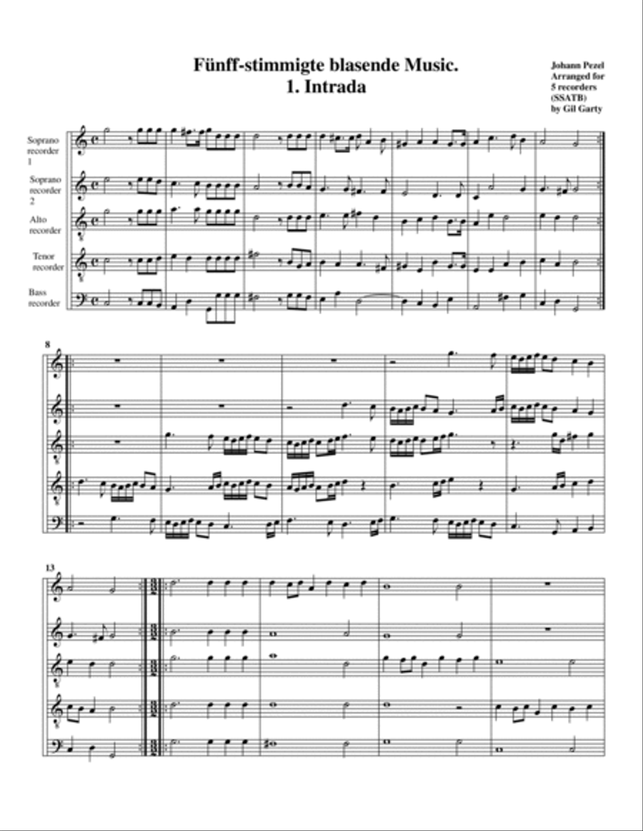 Fünff-stimmigte blasende Music, 1685 (Arranged for 5 recorders (SSATB)) SSATB scores gallery preview page 2