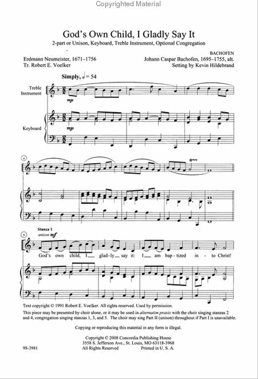 God's Own Child, I Gladly Say It (Hildebrand) Unison Choir scores gallery preview page 2