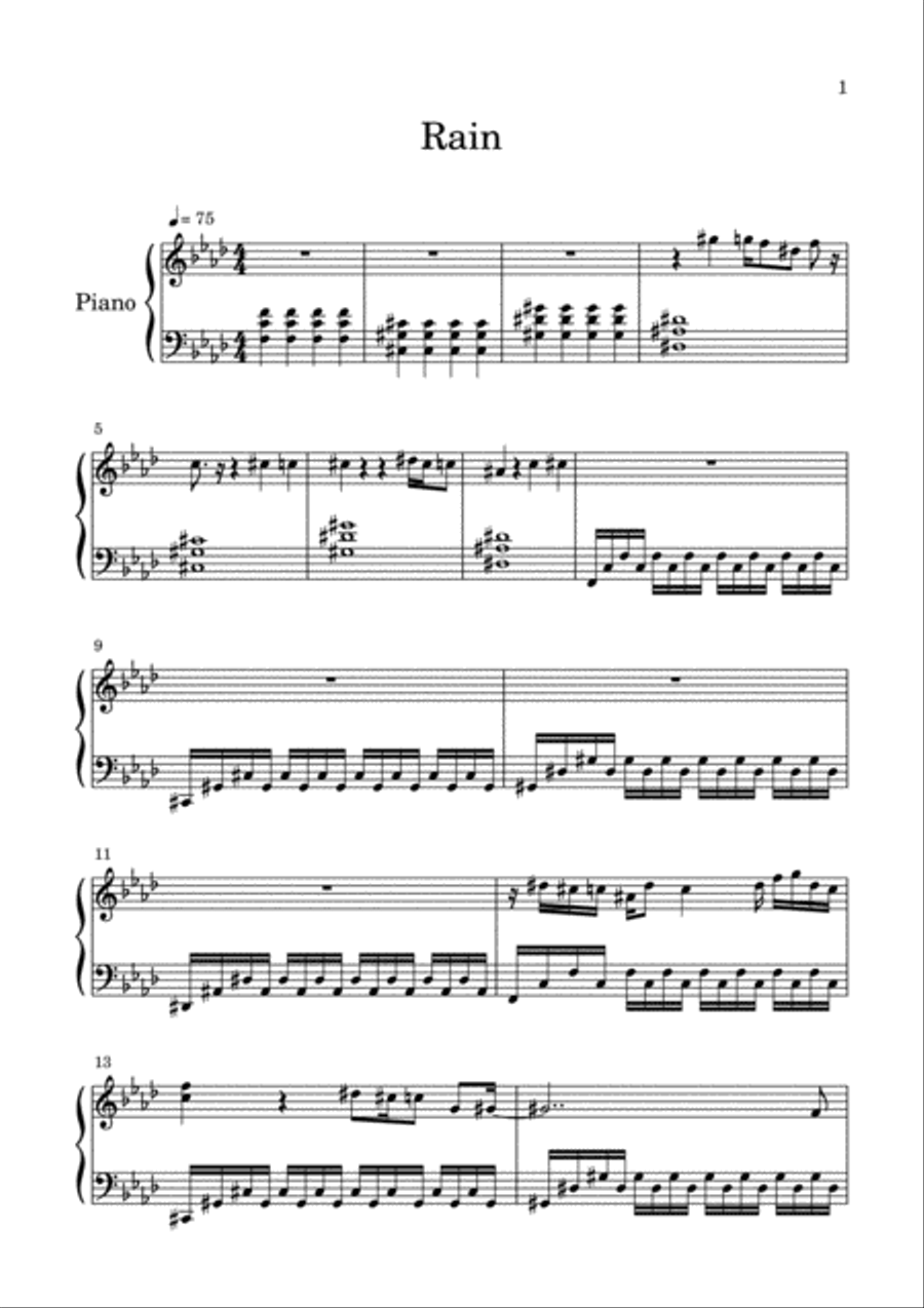 Rain Piano Solo scores gallery preview page 1