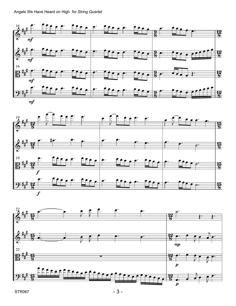 ANGELS WE HAVE HEARD ON HIGH - STRING QUARTET (unaccompanied) A Cappella scores gallery preview page 3