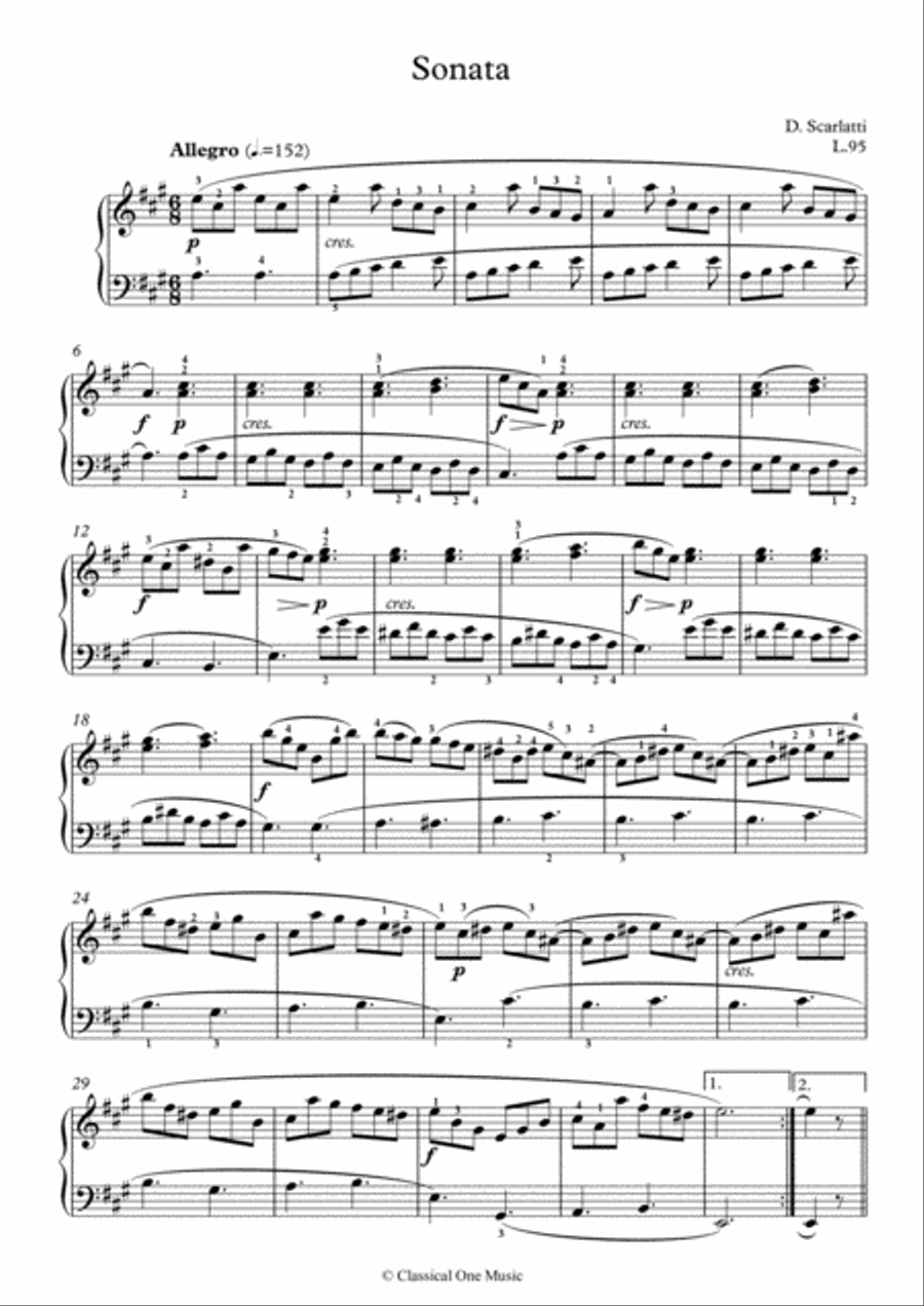 Scarlatti-Sonata in A-Major L.95 K.323(piano) Piano Solo scores gallery preview page 2
