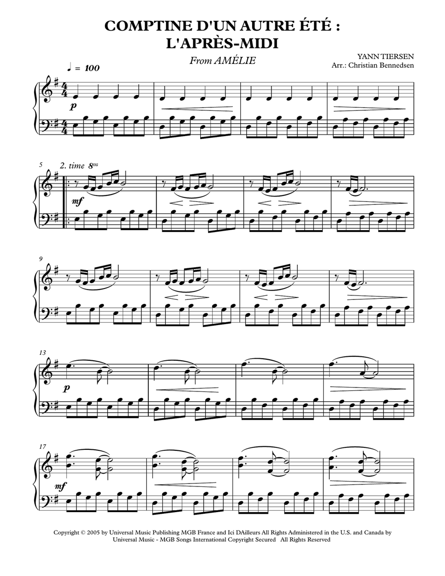 Comptine D'un Autre Été: L'après-midi Piano Solo scores gallery preview page 1
