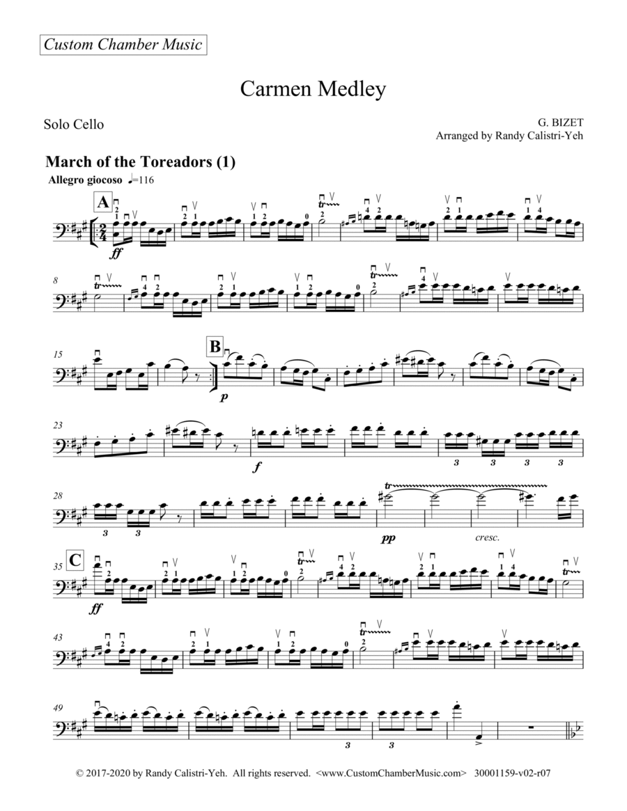 Book cover for Bizet Carmen Medley (solo cello)