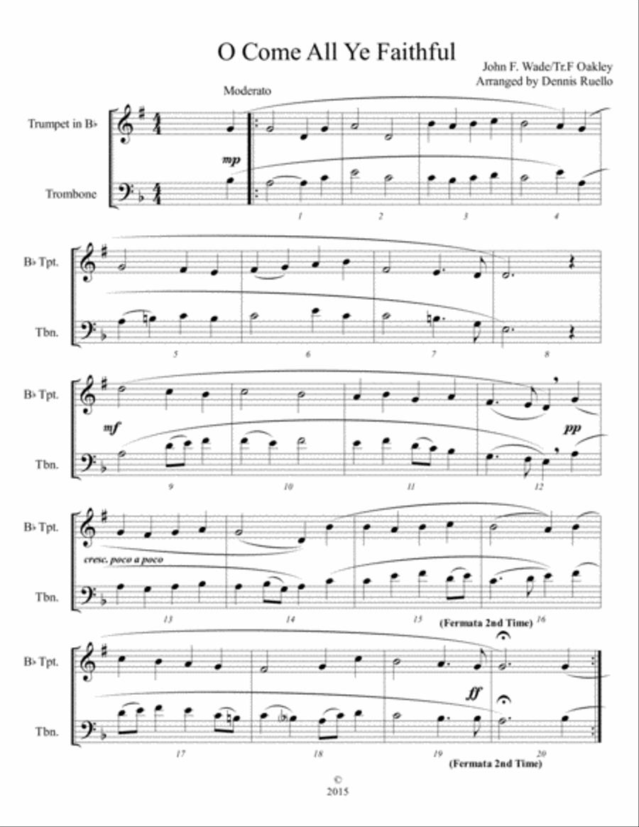 6 Traditional Christmas Carols for Mixed Brass Duet (Trumpet and Trombone) - Advanced Intermediate L Brass Duet scores gallery preview page 5