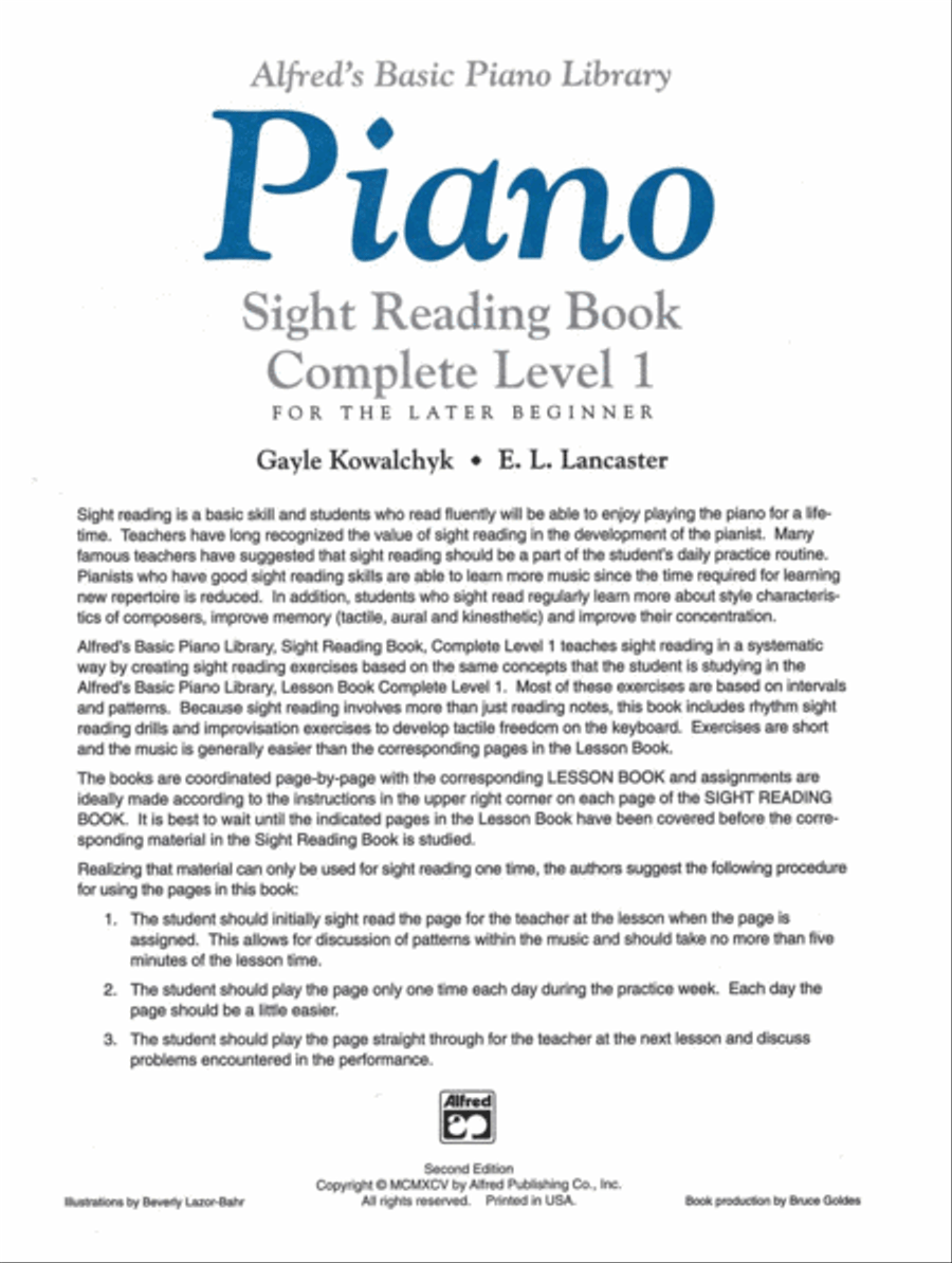Alfred's Basic Piano Library Sight Reading Book Complete Piano Method scores gallery preview page 2