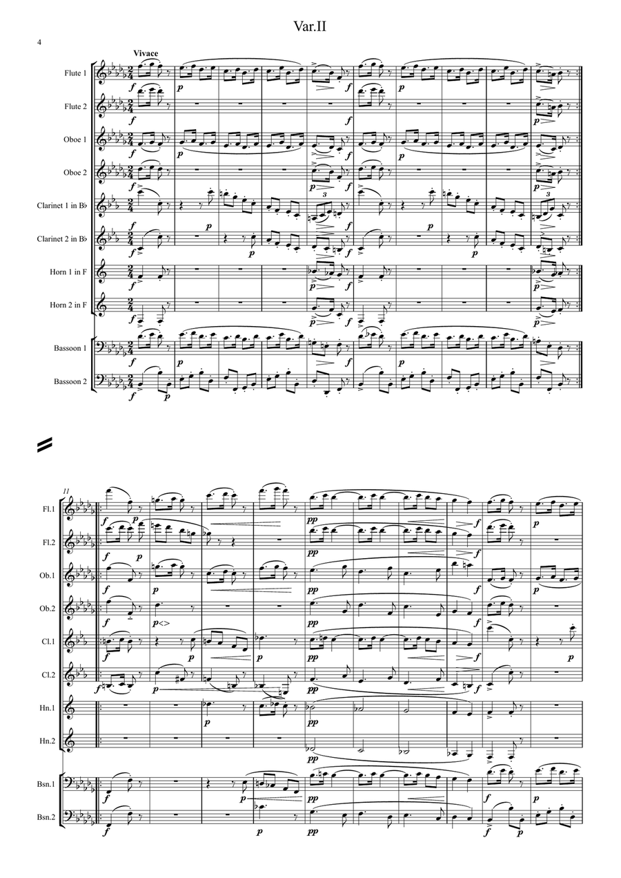 Brahms: Variations on a Theme by Haydn (St. Anthony Chorale) Op.56a (Theme & Variations 1-8) Woodwind Quintet scores gallery preview page 4