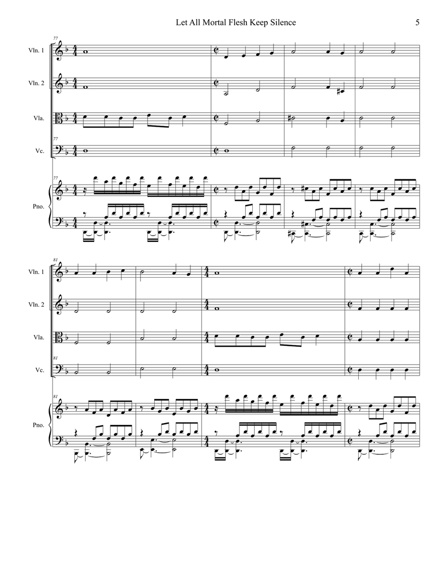 Let All Mortal Flesh Keep Silence (String Quartet and Piano - Alternate Version) String Quartet scores gallery preview page 5