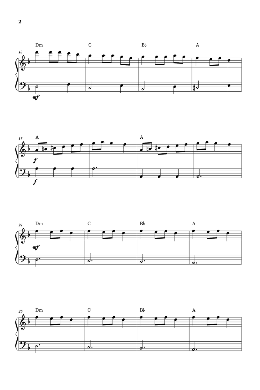 Carol of The Bells (Very Easy - Beginner Piano) in D minor - With Chords Easy Piano scores gallery preview page 2