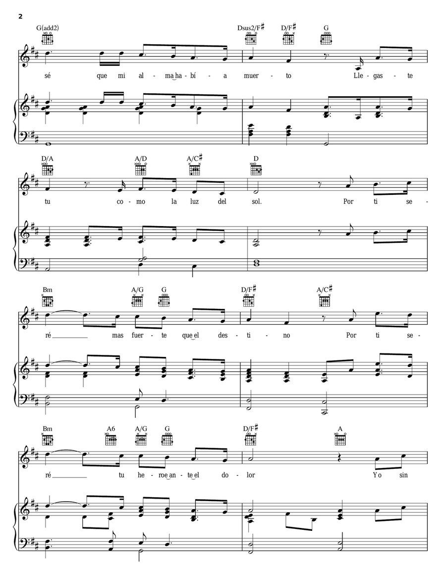 Por Ti Sere (You Raise Me Up) Piano, Vocal, Guitar scores gallery preview page 2