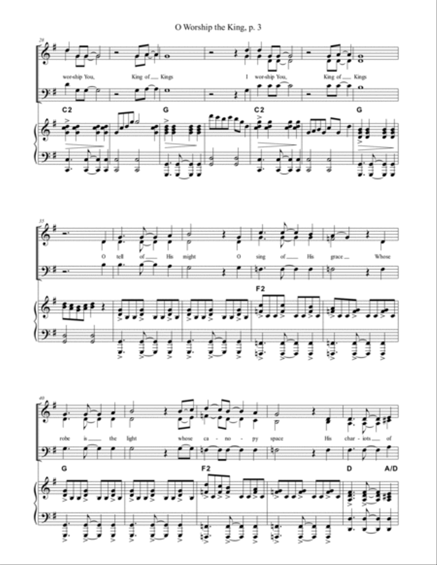 O Worship the King 3-Part scores gallery preview page 3
