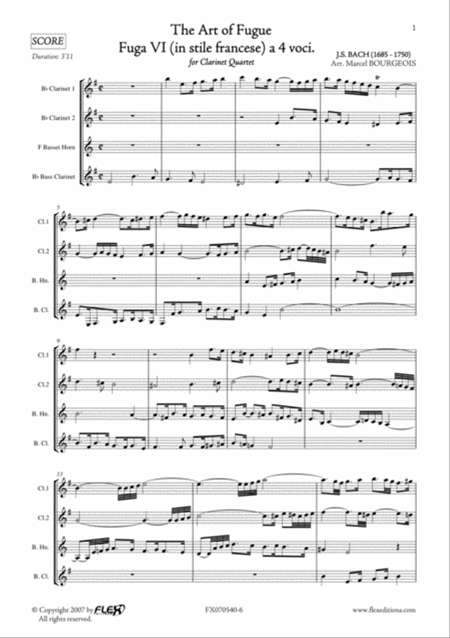 The Art of Fugue BWV1080 - Fuga VI Clarinet Quartet scores gallery preview page 2