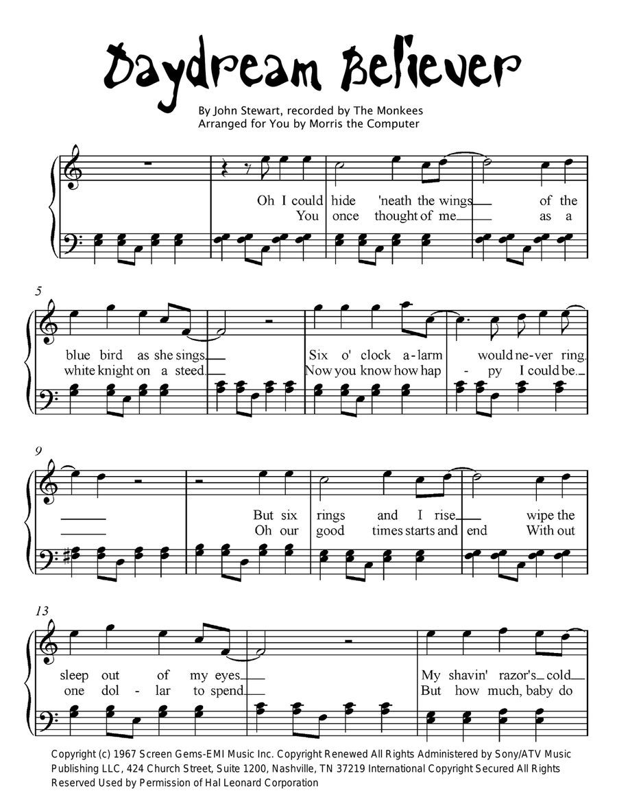 Daydream Believer Piano, Vocal scores gallery preview page 1