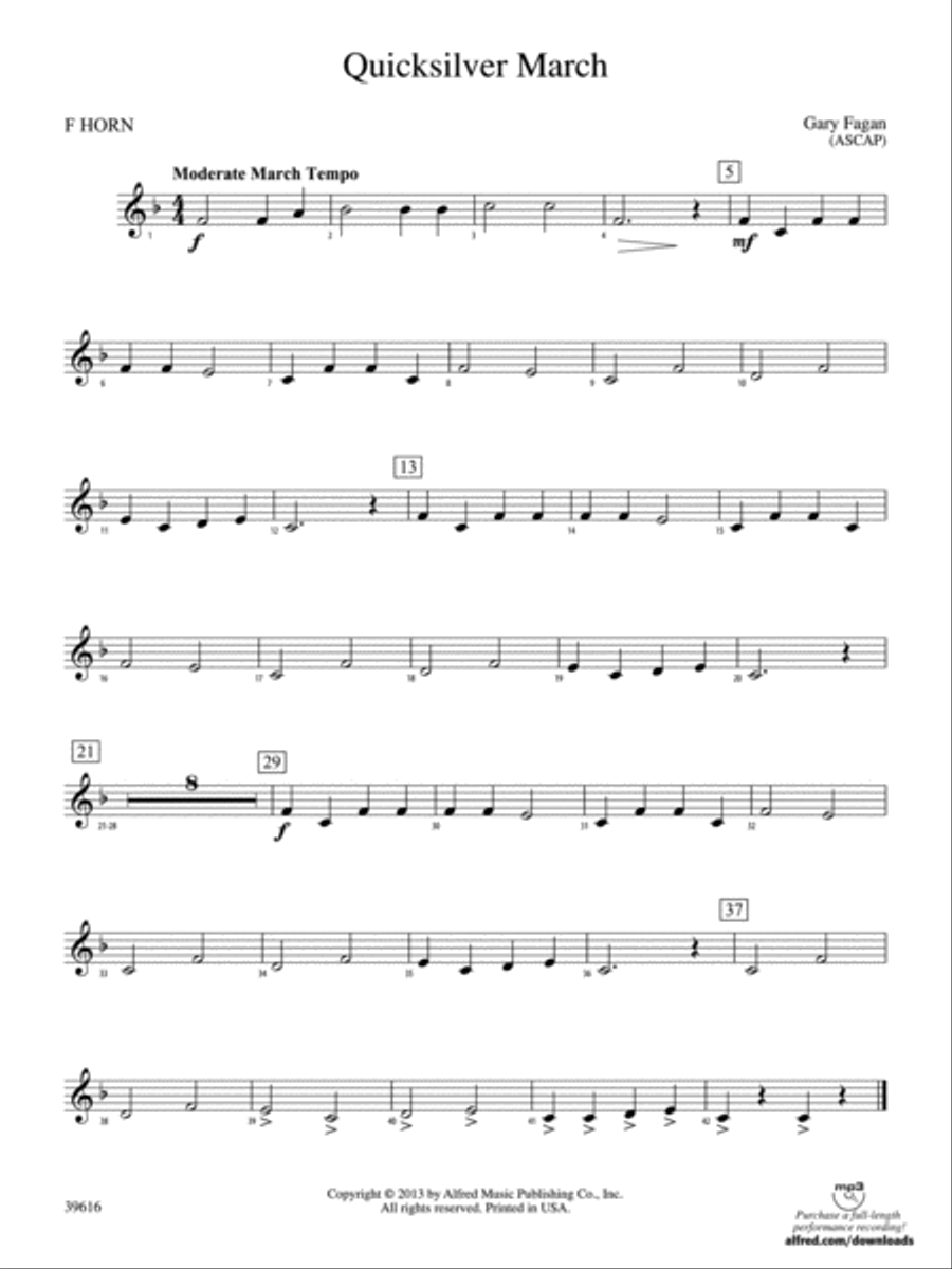 Quicksilver March: 1st F Horn Concert Band scores gallery preview page 1