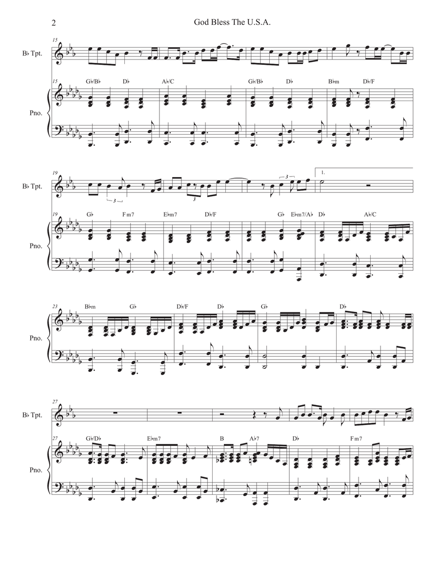 God Bless The U.S.A. Trumpet Solo scores gallery preview page 2