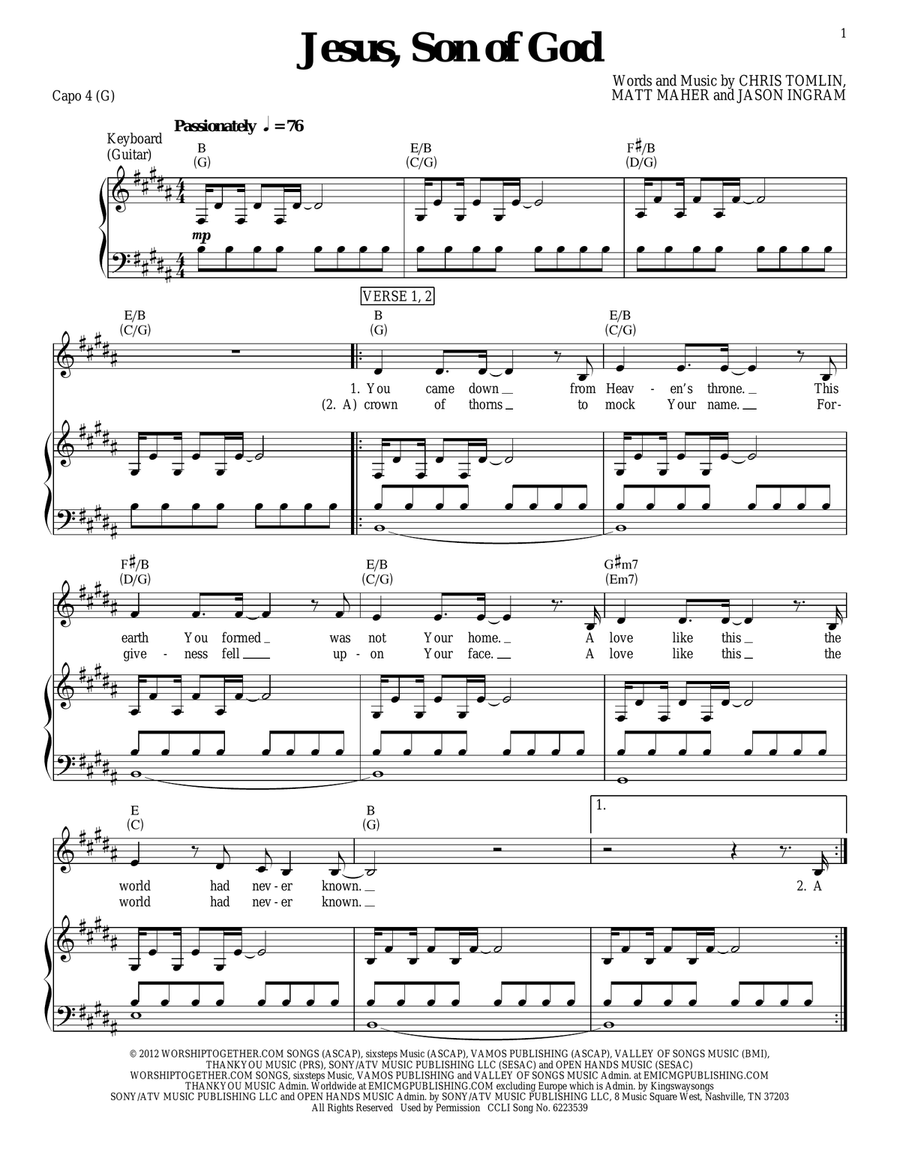 Jesus, Son Of God Piano, Vocal, Guitar scores gallery preview page 1