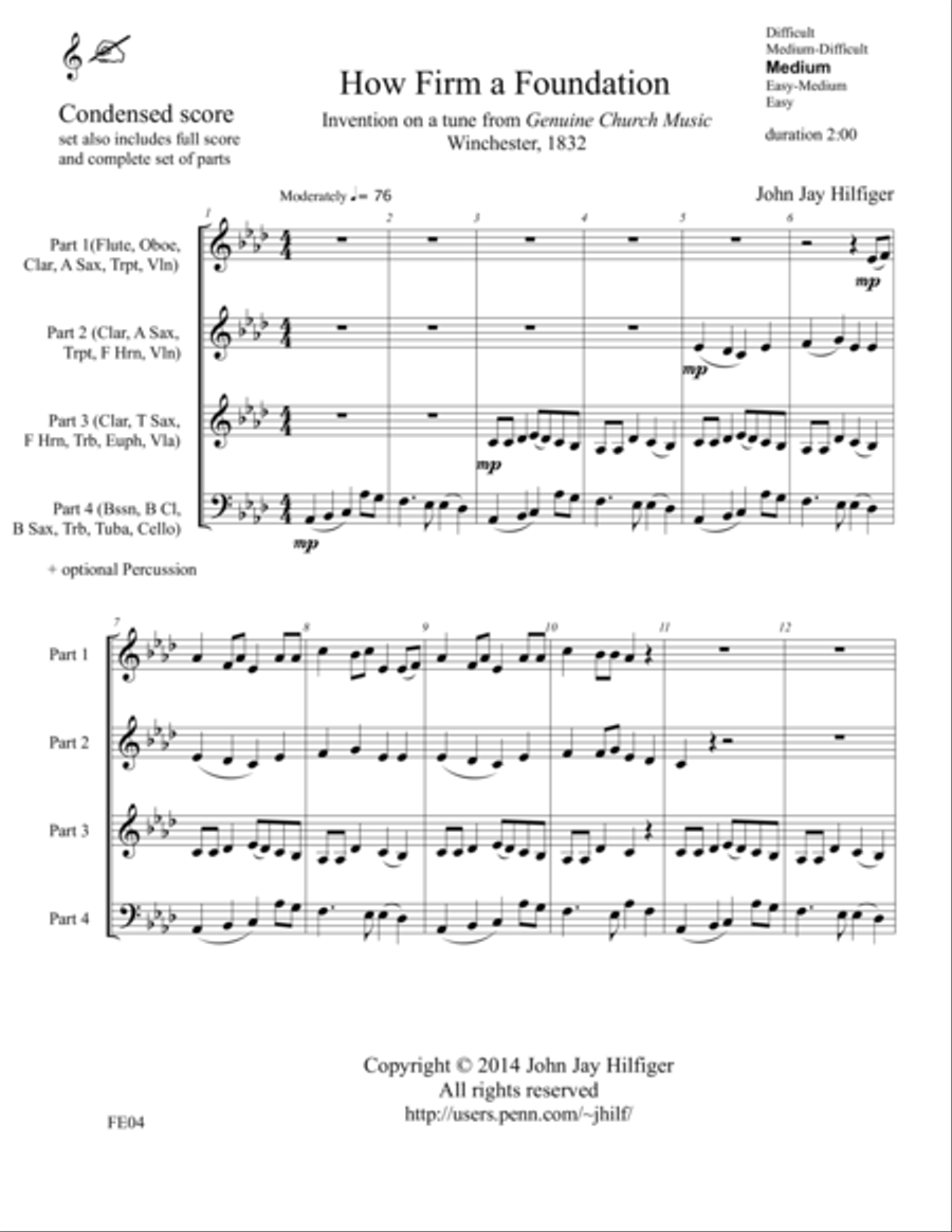 How Firm a Foundation: Invention on a tune from Genuine Church Music, Winchester, 1832 Concert Band scores gallery preview page 1