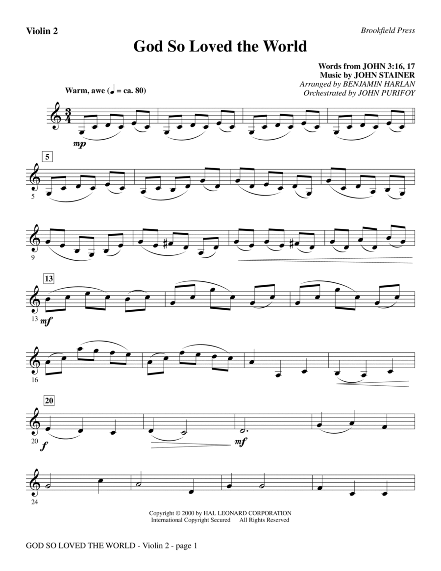 God So Loved The World Chamber Orchestra - Violin 2 Chamber Orchestra scores gallery preview page 1