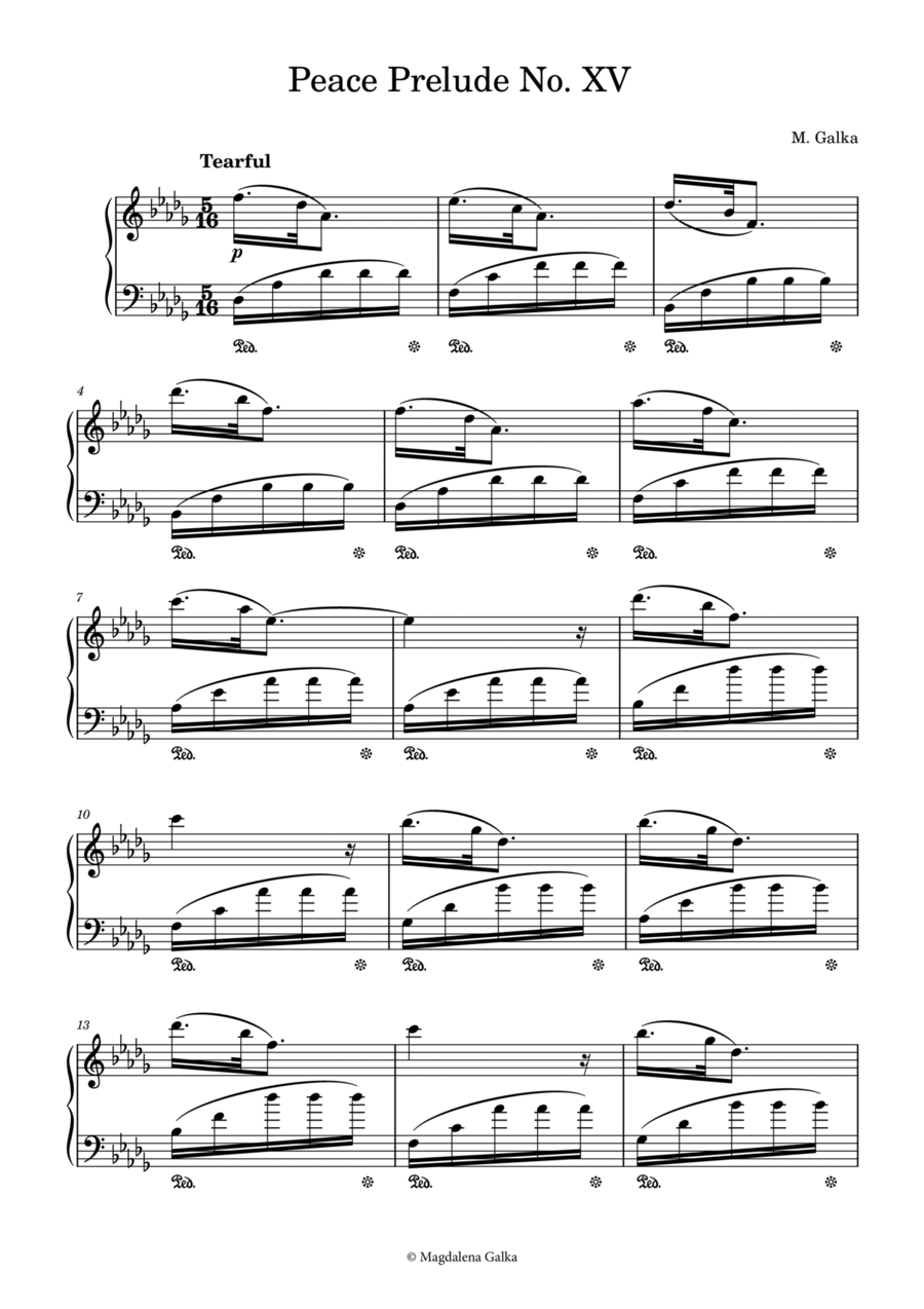 Peace Prelude No. XV Nr. 15 in D-flat Major Tearful Piano Solo scores gallery preview page 1