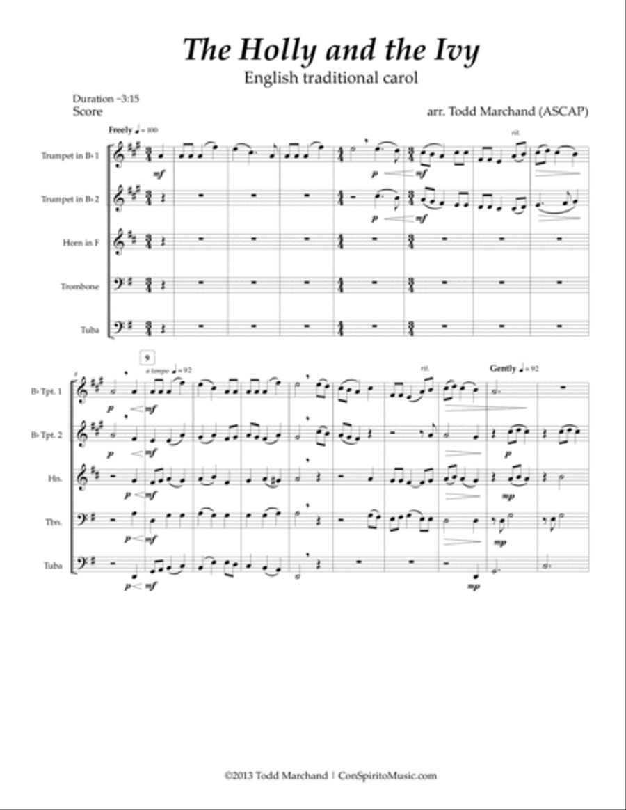 The Holly and the Ivy - brass quintet Brass Quintet scores gallery preview page 3