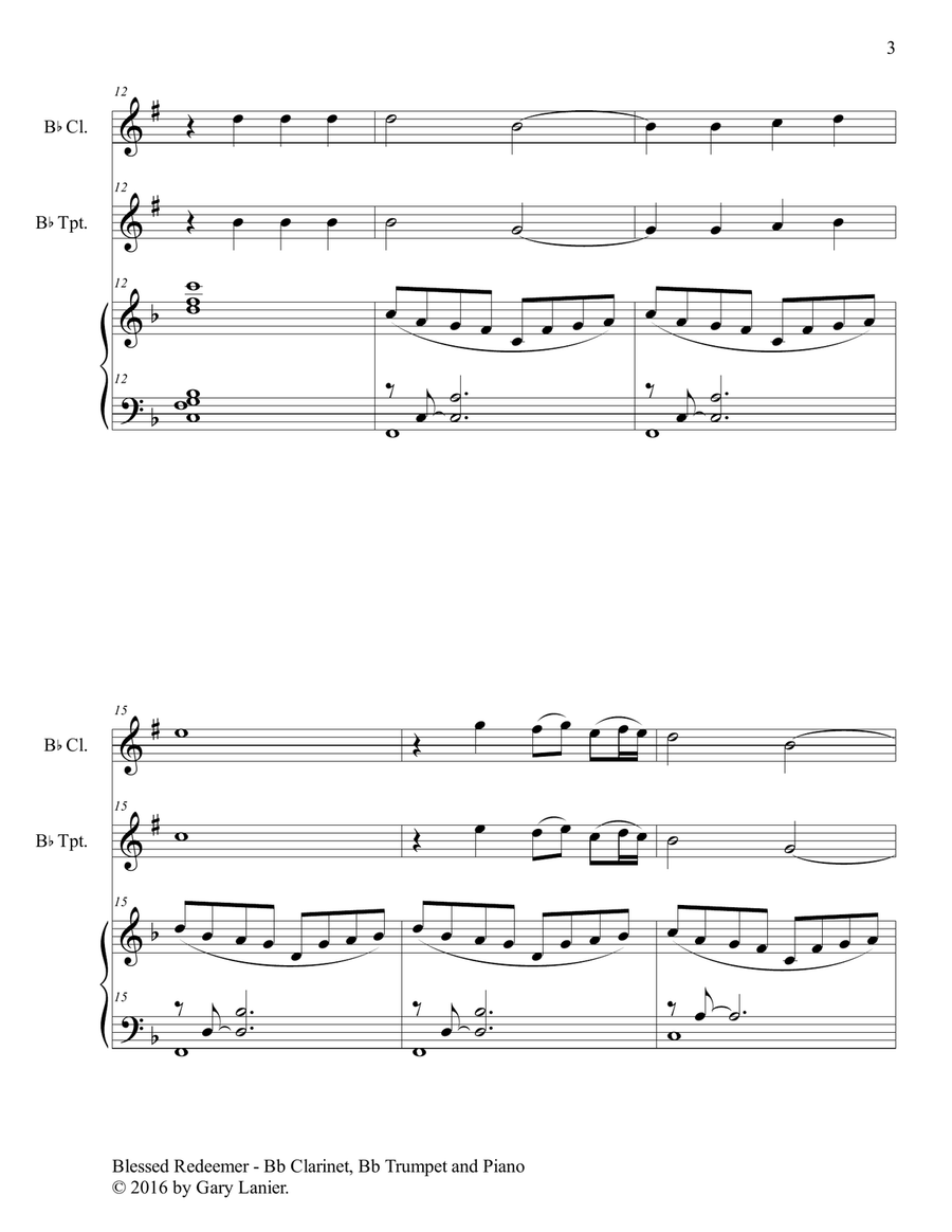 BLESSED REDEEMER(Trio – Bb Clarinet, Bb Trumpet & Piano with Score/Parts) B-Flat Clarinet scores gallery preview page 4