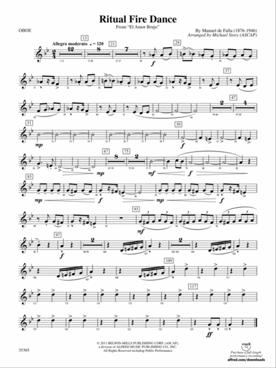 Ritual Fire Dance (From El Amor Brujo): Oboe Concert Band scores gallery preview page 1