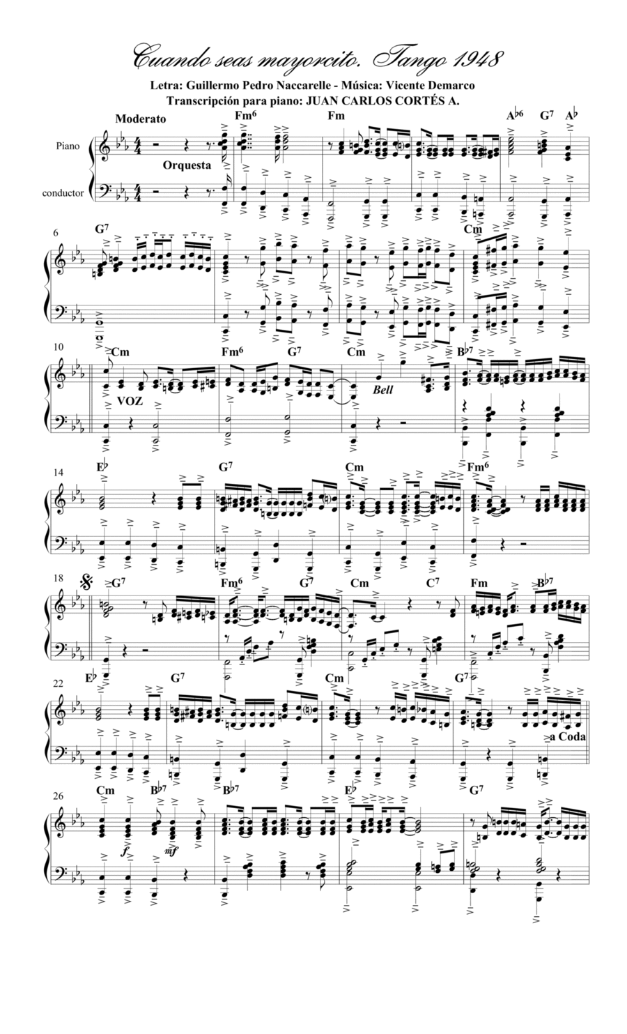 Cuando seas mayorcito. Tango por Guillermo Pedro Naccarelle y Vicente Demarco Piano Method scores gallery preview page 1