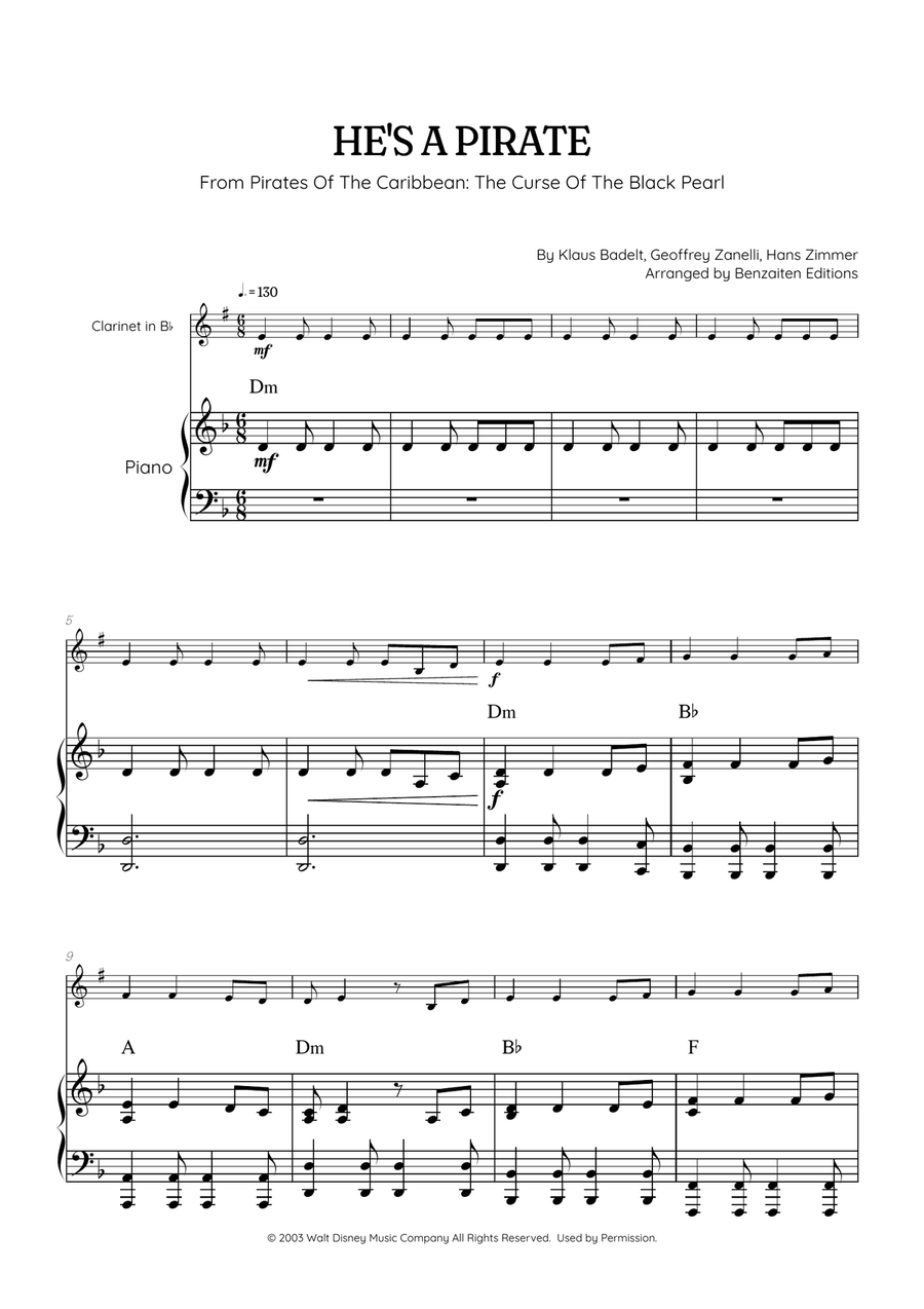 He's A Pirate B-Flat Clarinet scores gallery preview page 1