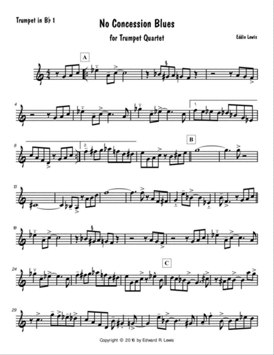 No Concession Blues for Trumpet Quartet by Eddie Lewis Brass Ensemble scores gallery preview page 3