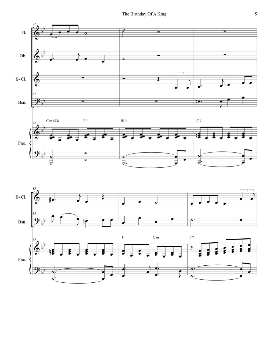 The Birthday Of A King (for Woodwind Quartet and Piano) Woodwind Quartet scores gallery preview page 6
