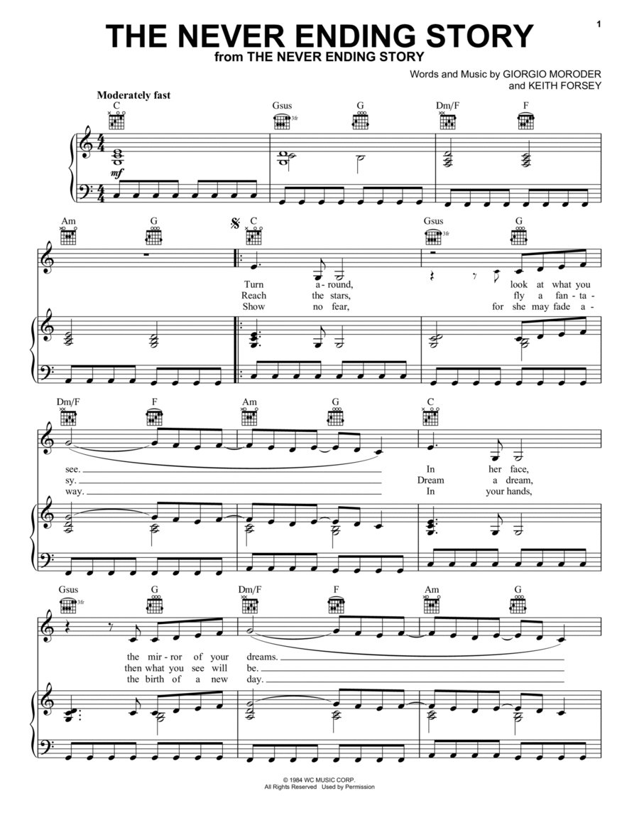 The Never Ending Story Piano, Vocal, Guitar scores gallery preview page 1