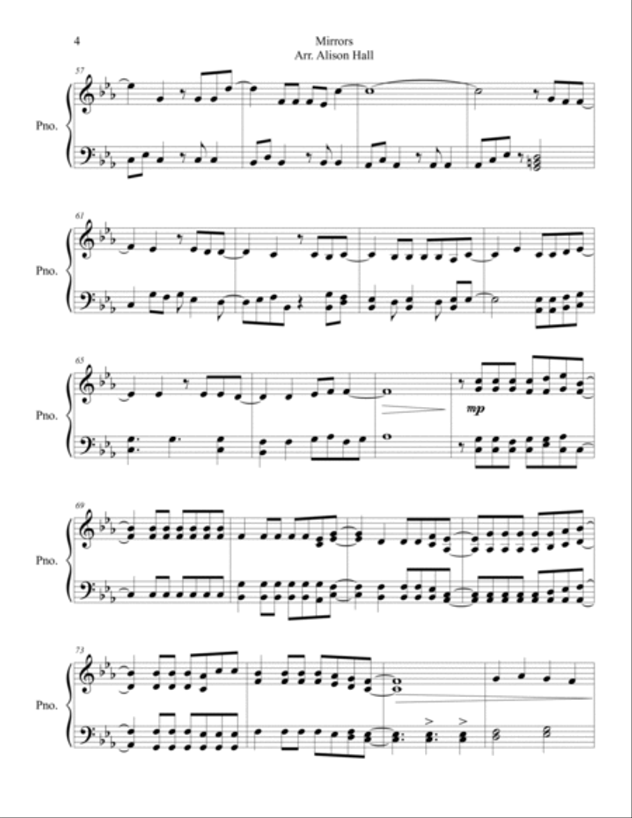 Mirrors Easy Piano scores gallery preview page 4