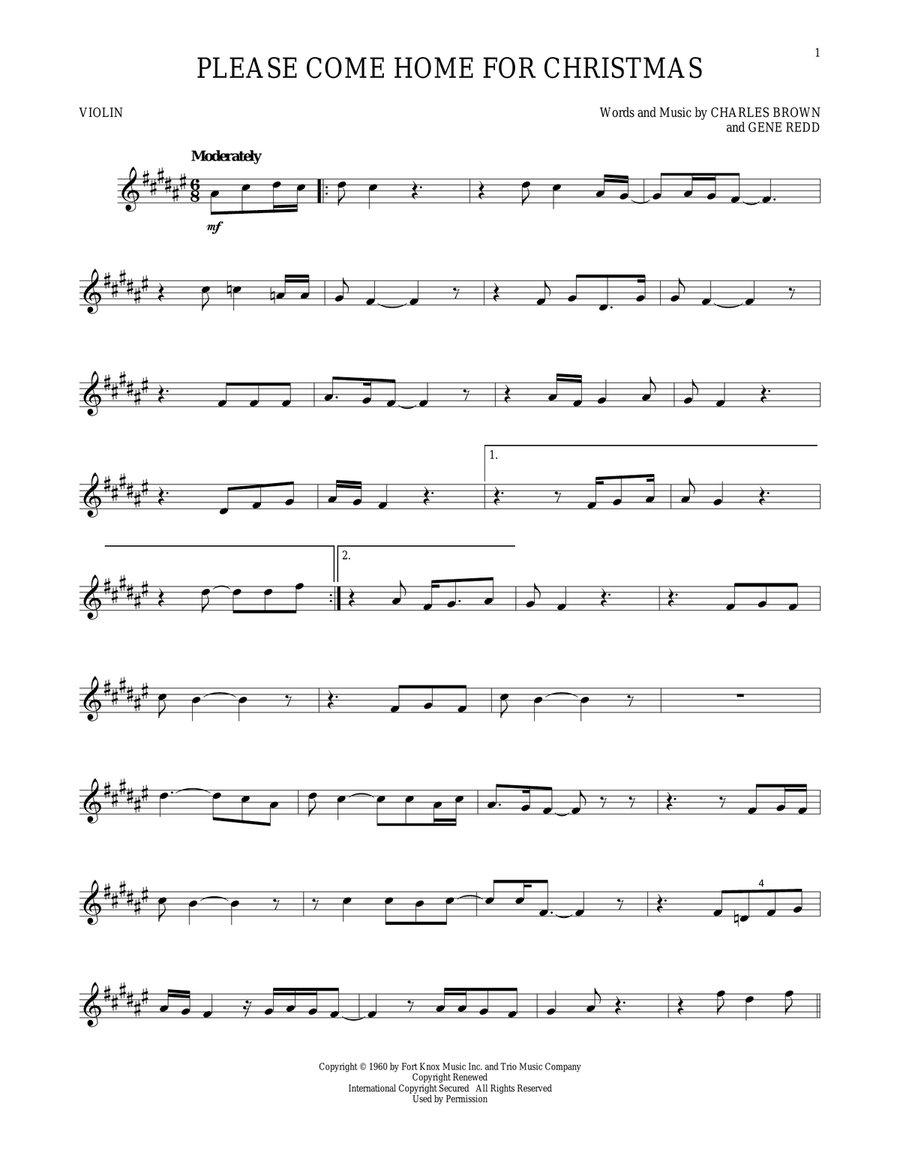 Please Come Home For Christmas Violin Solo scores gallery preview page 1