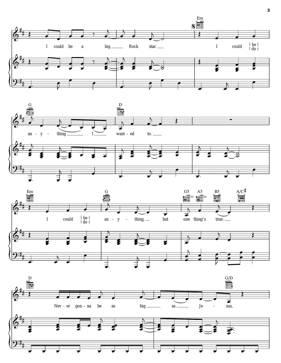 Never Gonna Be As Big As Jesus Piano, Vocal, Guitar scores gallery preview page 3