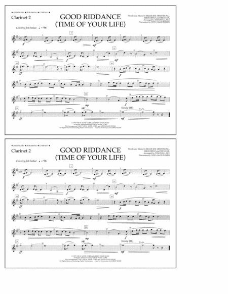 Good Riddance (Time of Your Life) - Clarinet 2