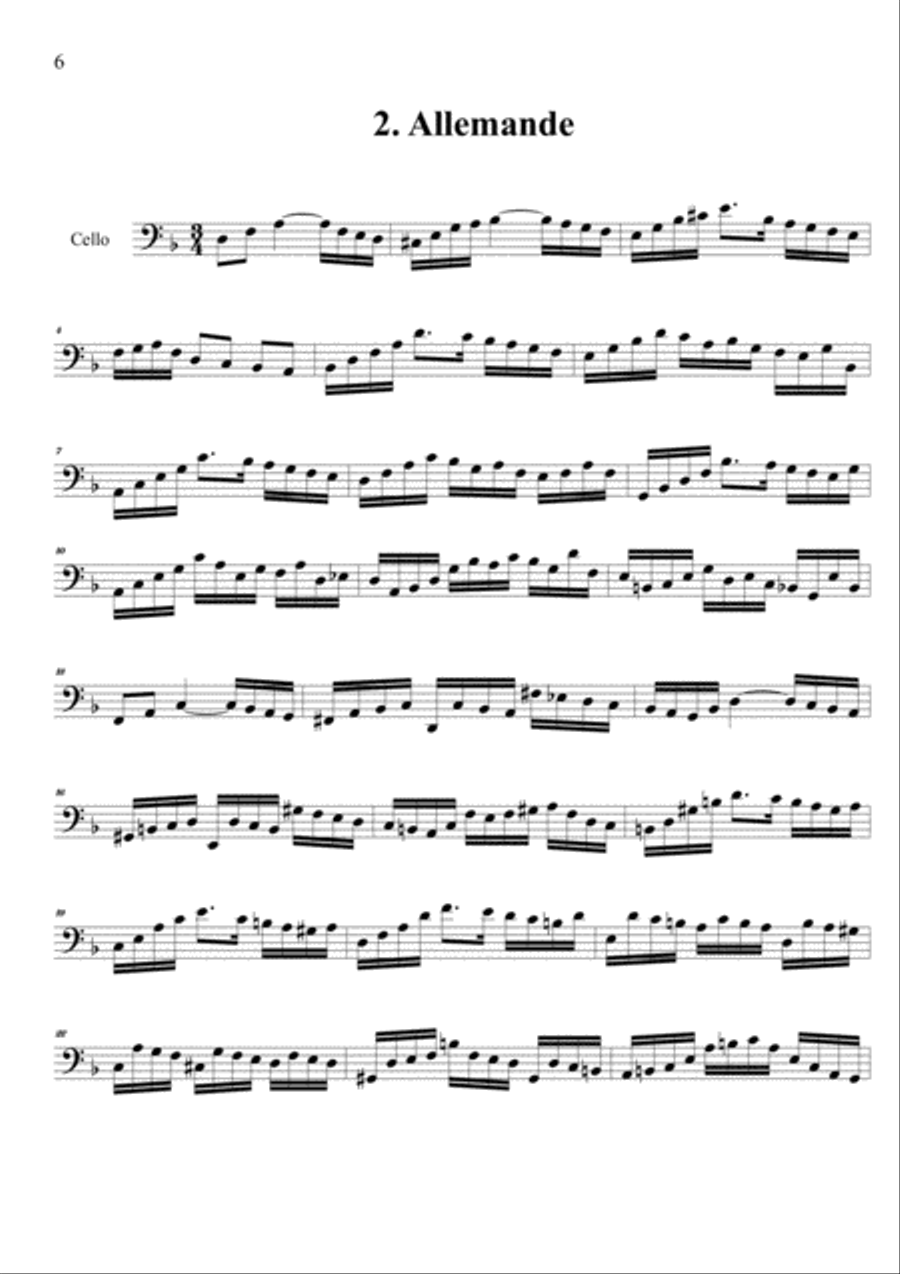 CELLO SUITE N. 2 - Bwv 1008 - Prelude, Allemande, Courent, Sarabande, Minuetto, Giga Cello Solo scores gallery preview page 6