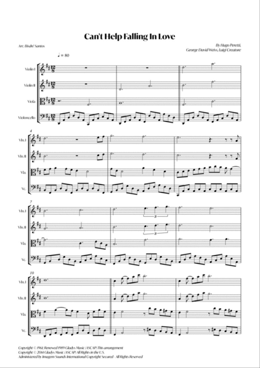 Can't Help Falling In Love String Quartet scores gallery preview page 2