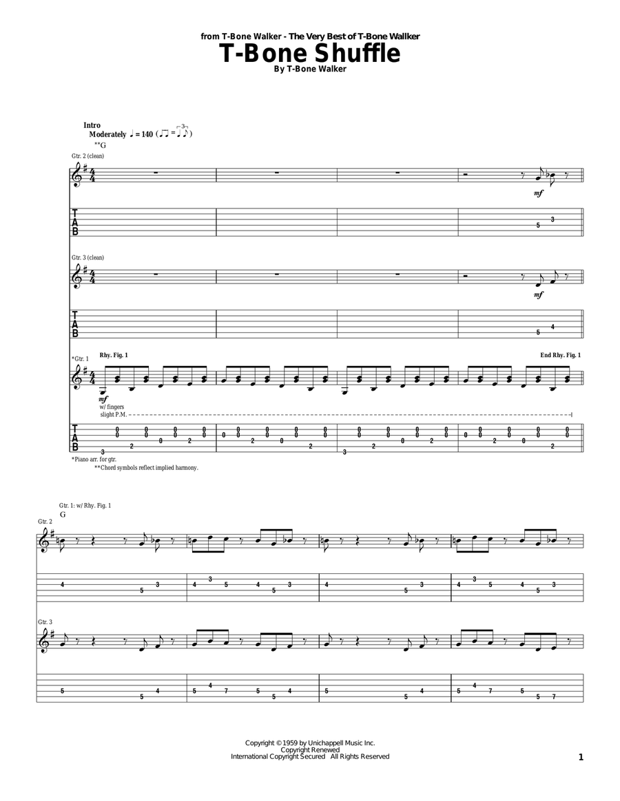T Bone Shuffle by T Bone Walker Electric Guitar Digital Sheet Music Sheet Music Plus