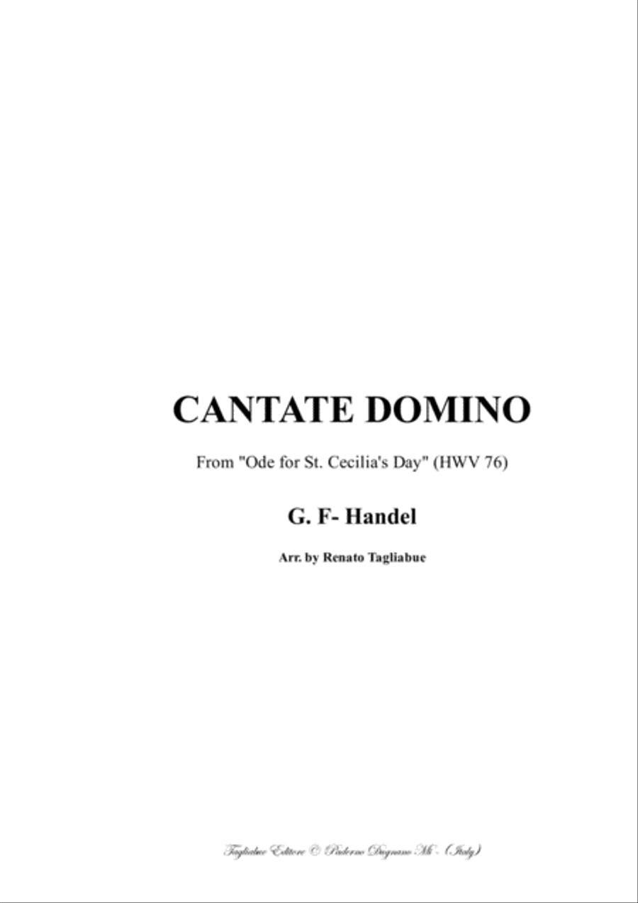 CANTATE DOMINO - From "Ode for St. Cecilia's Day (HWV 76) - Arr. for SATB Choir and Org. image number null