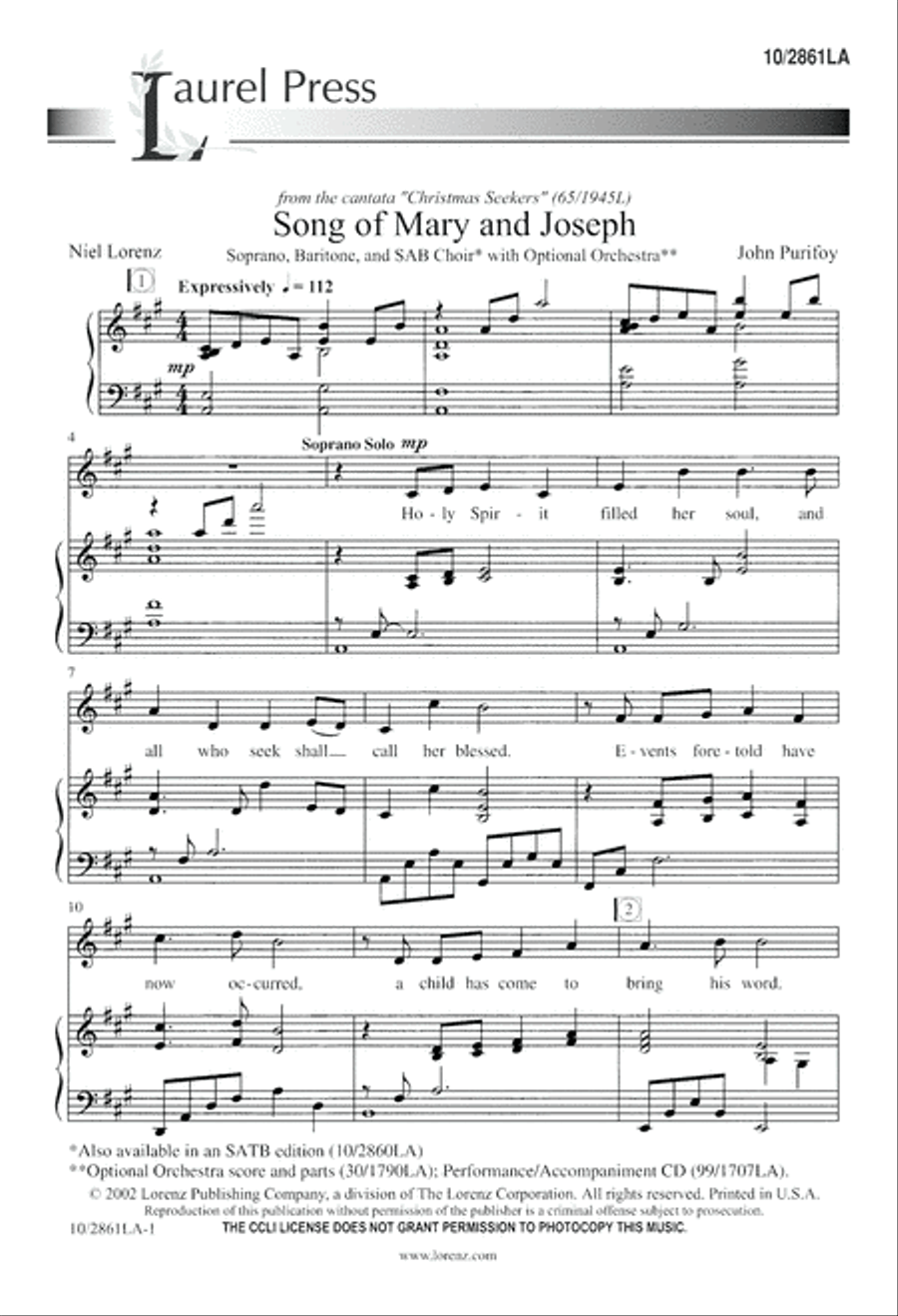 Song of Mary and Joseph Song of Mary and Joseph 3-Part scores gallery preview page 1