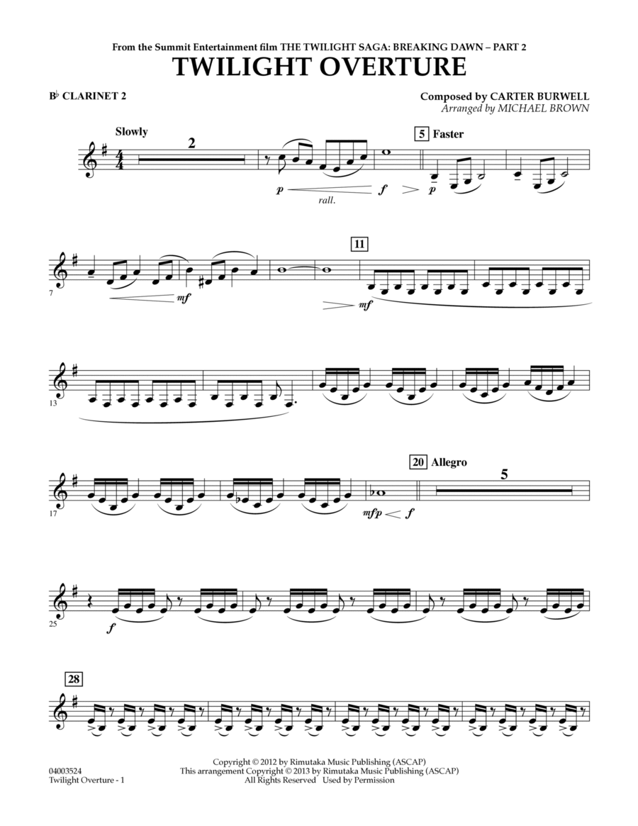 Twilight Overture (from The Twilight Saga: Breaking Dawn Part 2) - Bb Clarinet 2