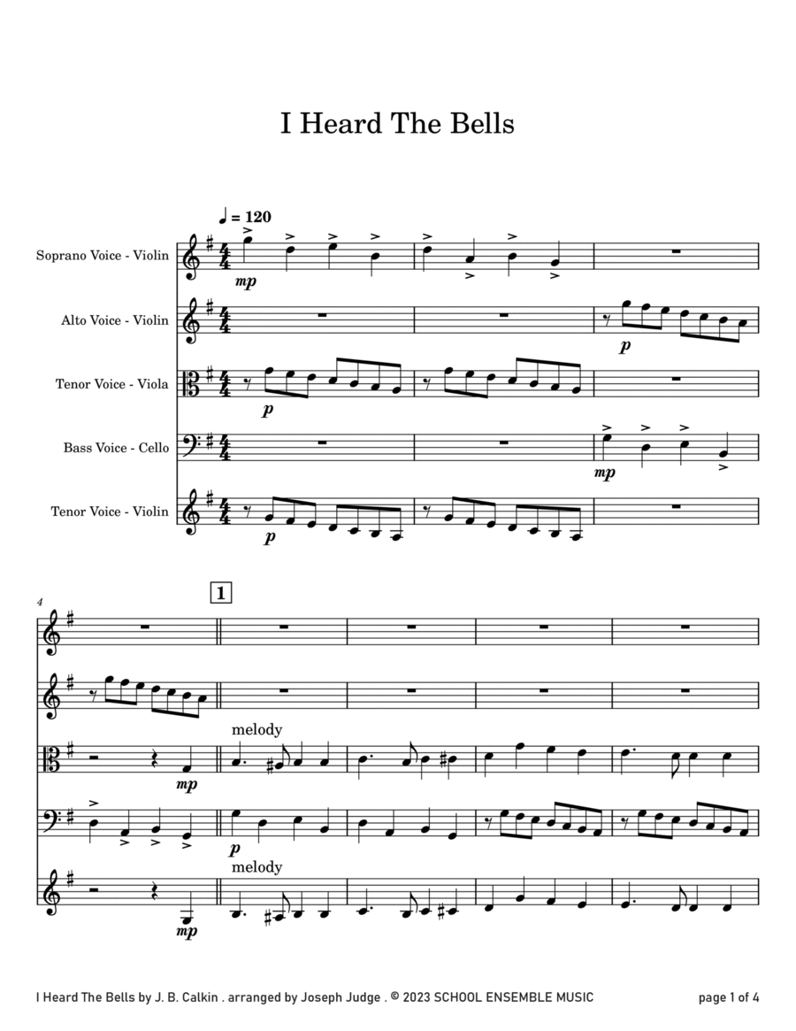 I Heard The Bells for String Quartet in Schools image number null